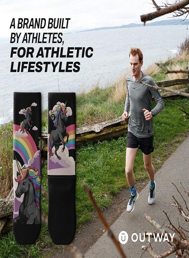 Outway Novelty Crew Socks for Men & Women, Breathable, Moisture-Wicking Athletic Calf Sock with Arch Support, Polyester & Spandex Blend, Colorful, Fun Life, Dark Magic, M-L - Image 5